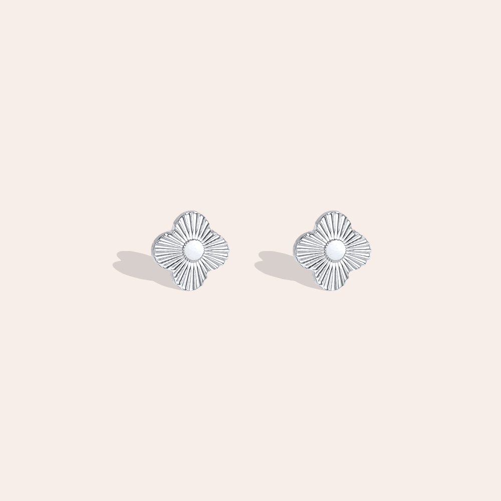 Stainless steel earrings, 5mm, four-leaf clover