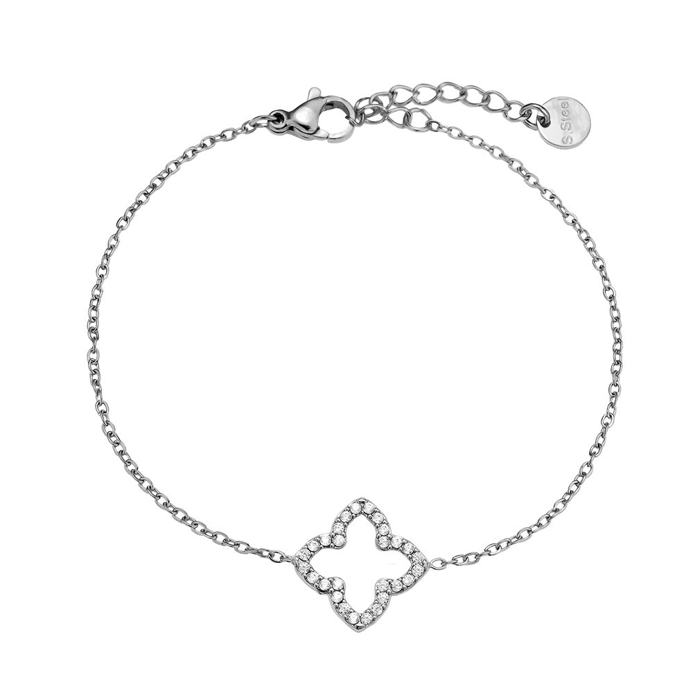 Stainless steel bracelet 17cm Classic Diamond Lucky Flower