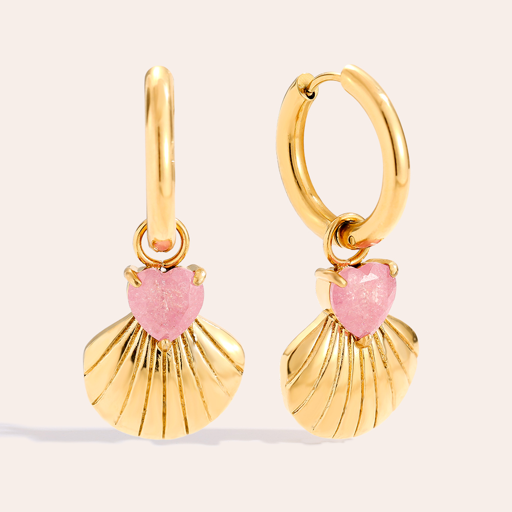 Stainless steel earrings 4.2cm Two Hearts Diamond