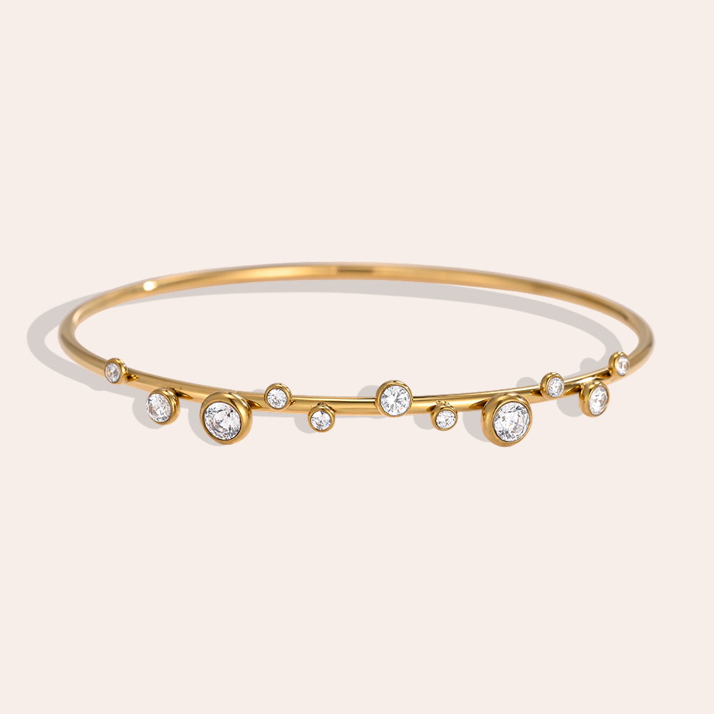 Stainless steel bangle, 6.2 cm, round cubic zirconia
