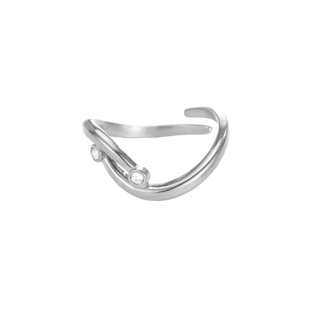Stainless steel ring with adjustable, curved lines and cubic zirconia