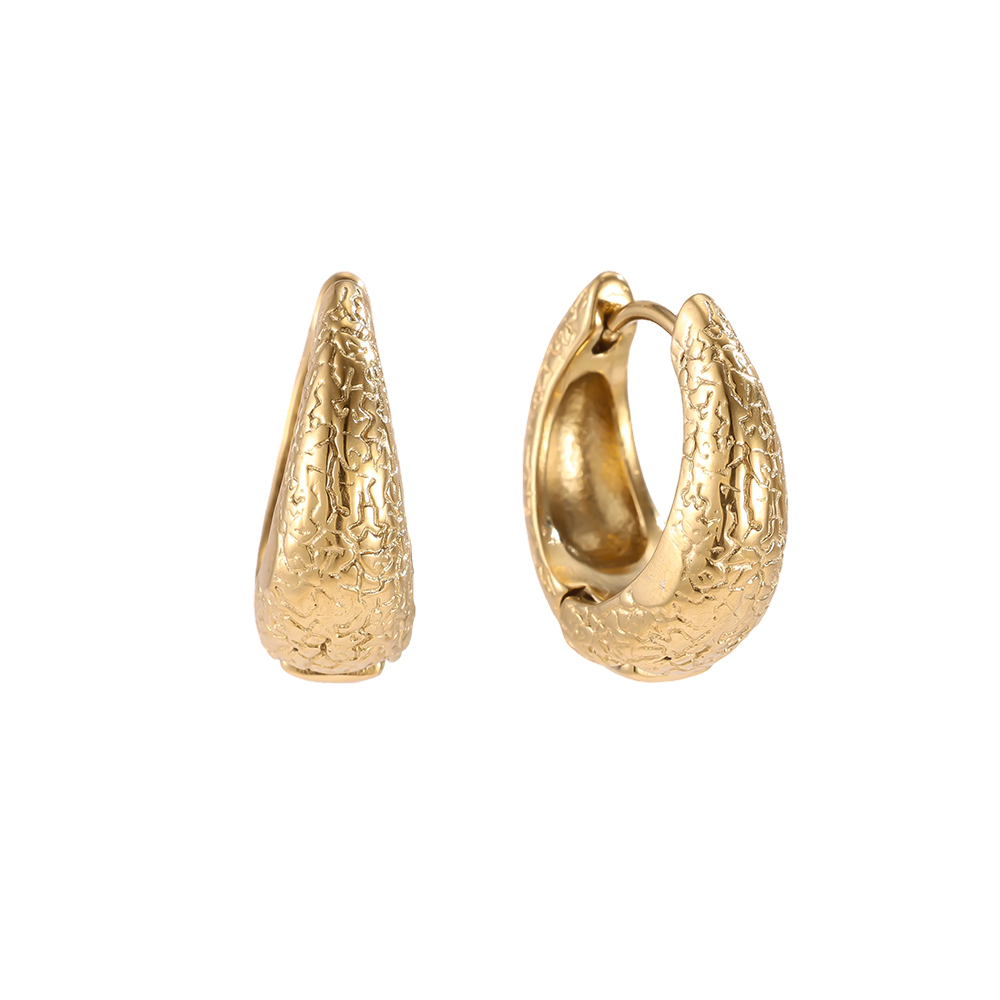 Stainless steel earrings, 20mm textured gold hoop earrings  