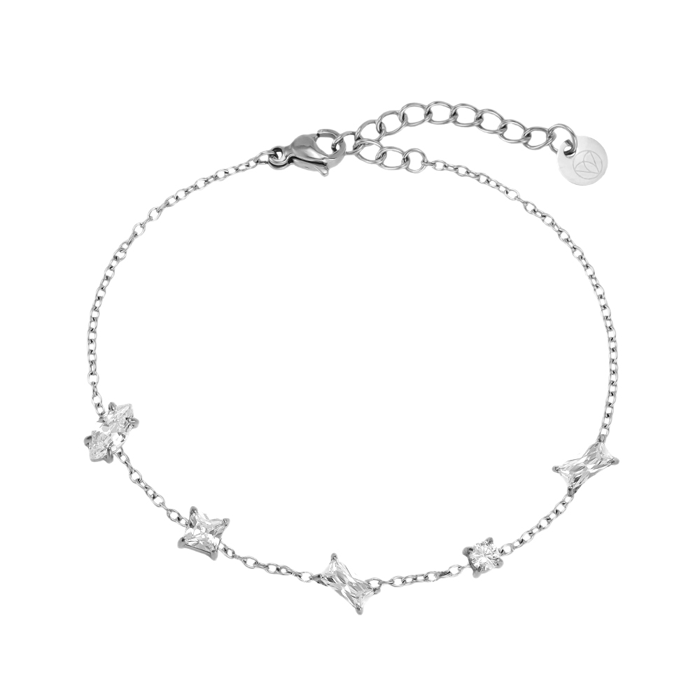 Stainless steel bracelet, 16 cm, featuring a variety of cubic zirconia stones