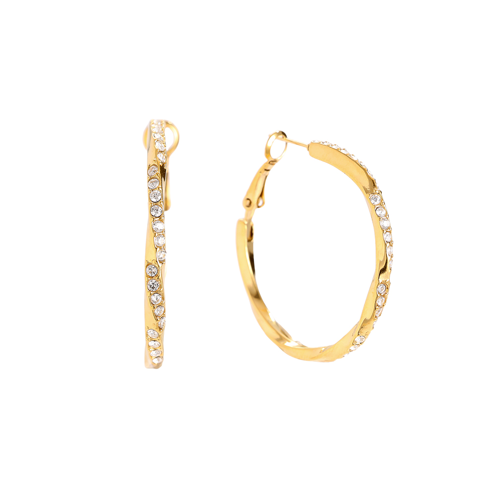 Stainless steel earrings 3.4cm Light Twist Diamond Hoop