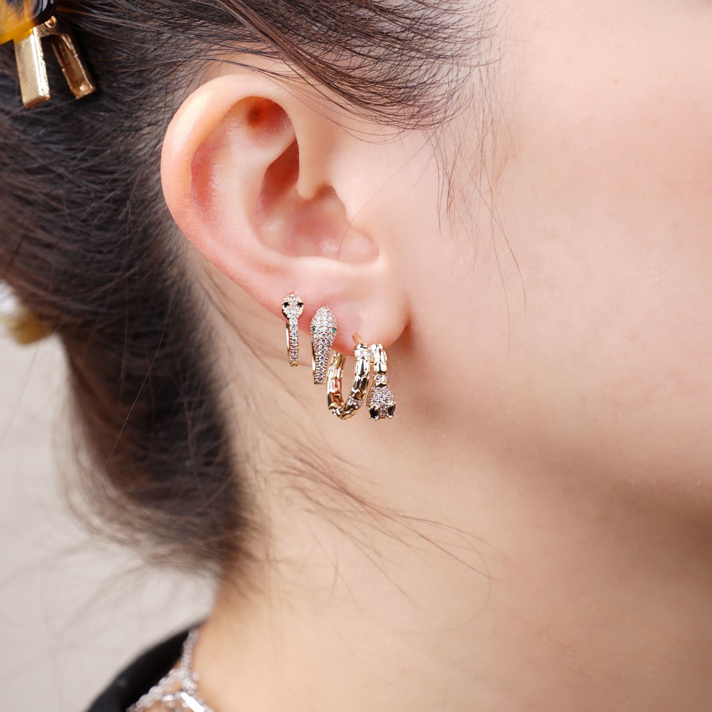 Folding Snake Gold-plated Earring