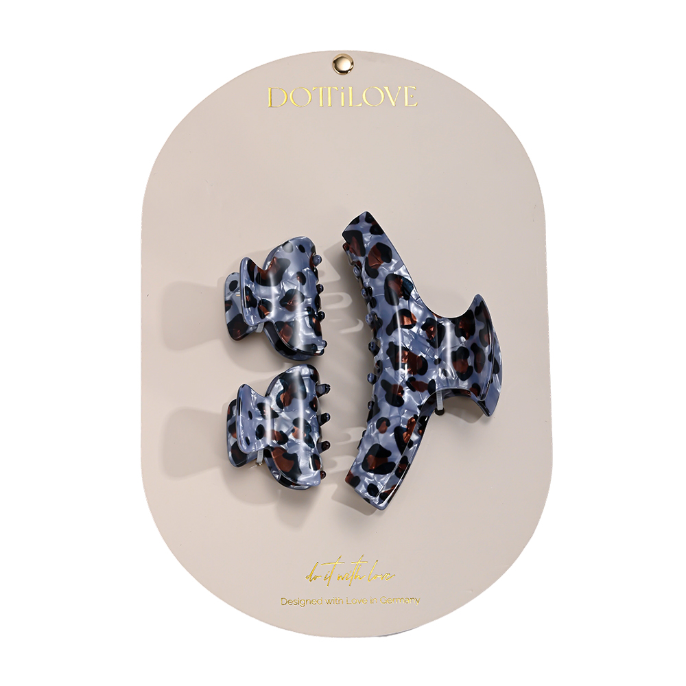 Set of 3 grey leopard-print hair clips     
