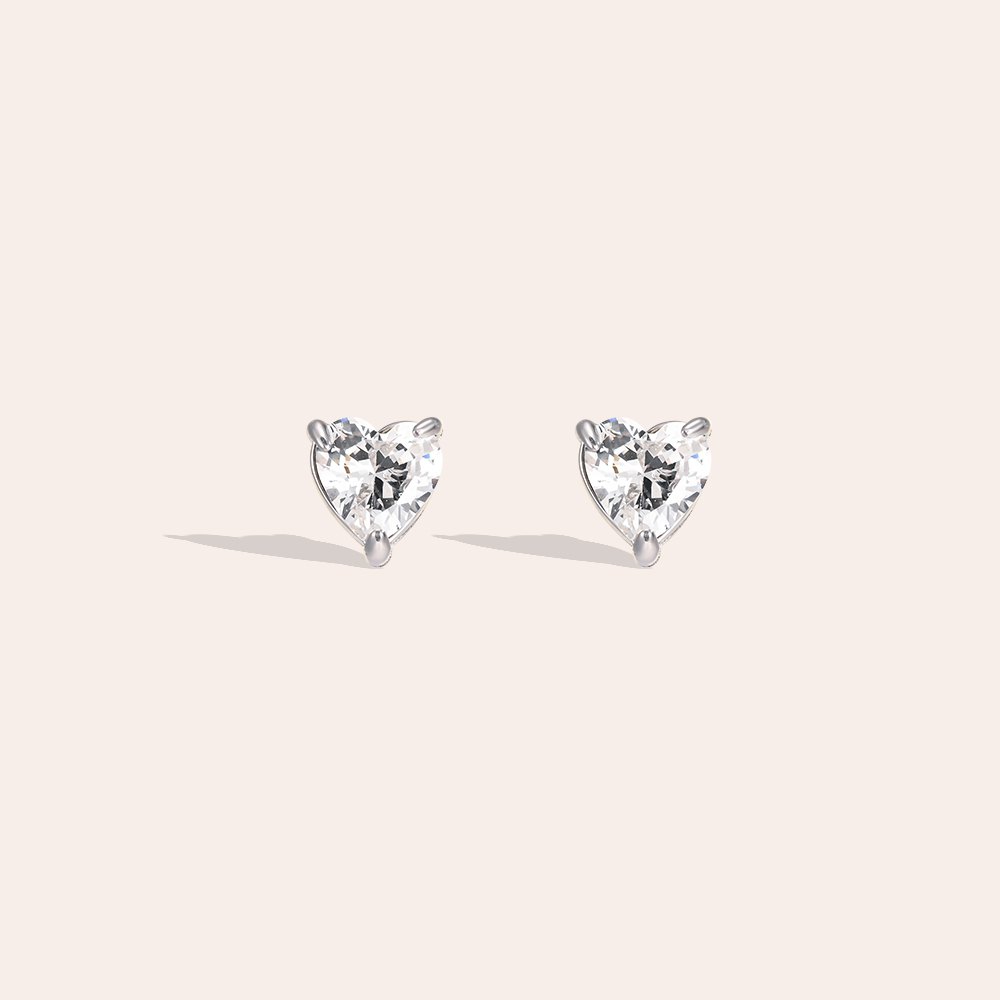 Stainless steel earrings, 5.8 mm, cubic zirconia, heart-shaped
