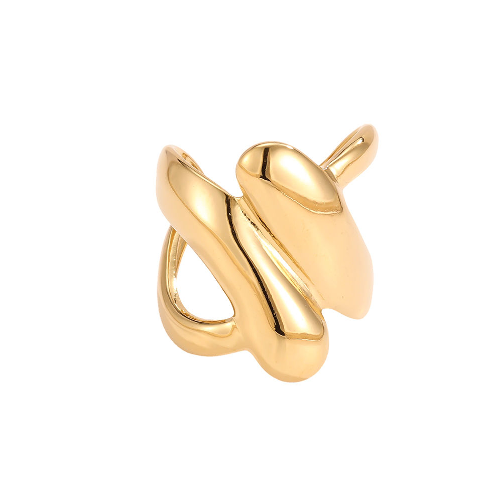 Stainless Steel Ring, Adjustable, Wavy Design, Crossed