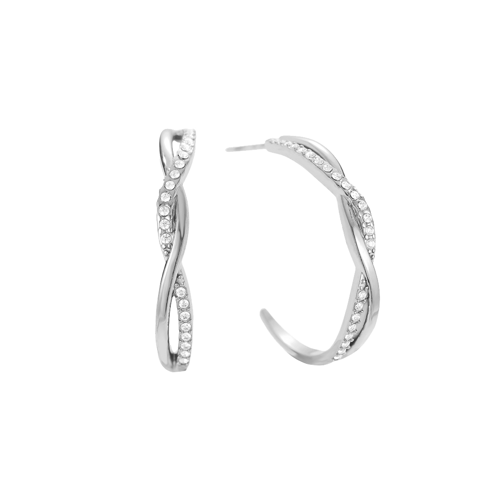 Stainless steel earrings 2.5cm Elegant Twist Diamond Hoop