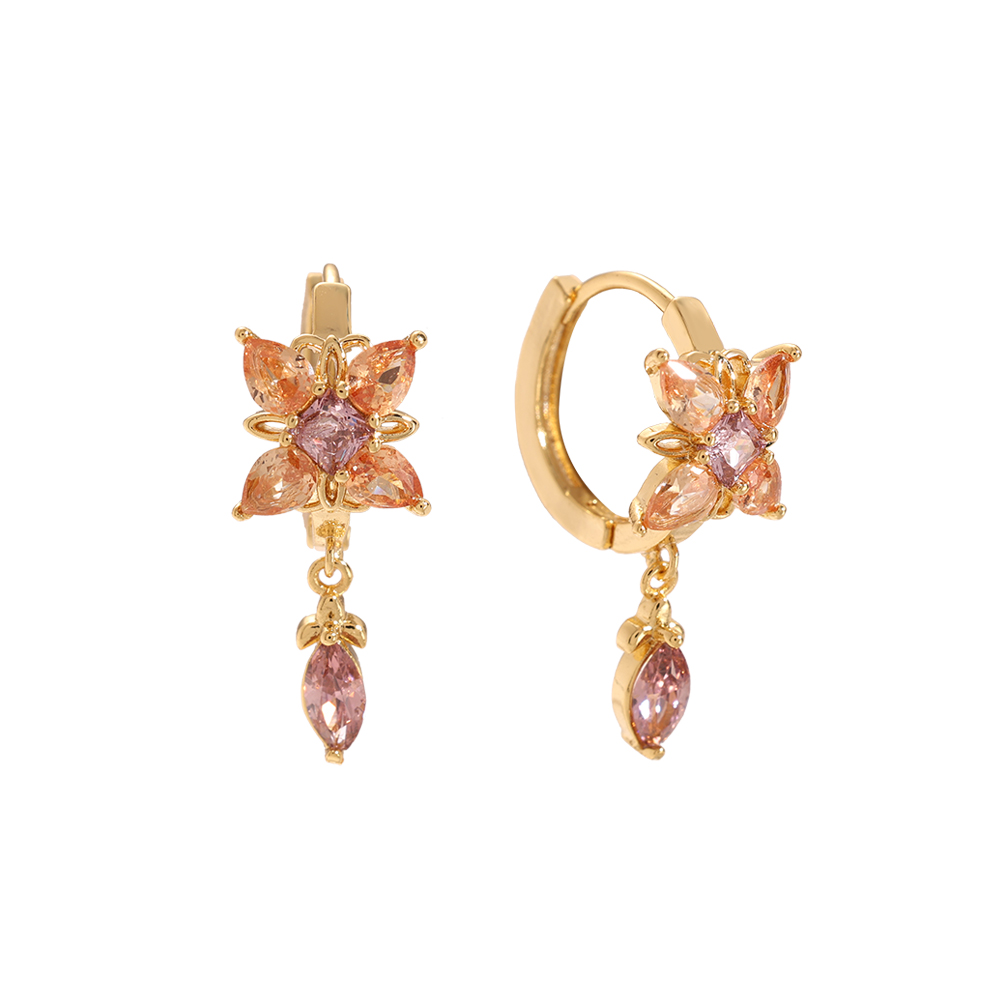 Sparkling Diamond Flower With Drop Eye Gold-plated Earrings    