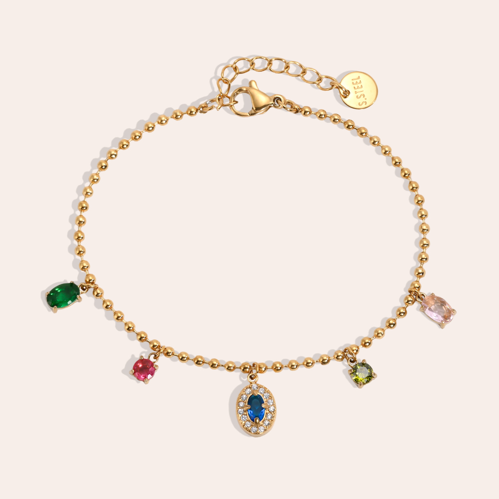 Stainless steel bracelet, 17 cm, featuring sparkling mixed zirconia stones  