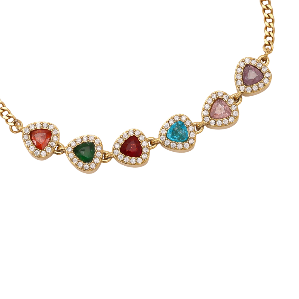 Stainless steel bracelet, 17 cm, with colourful, sparkling cubic zirconia   