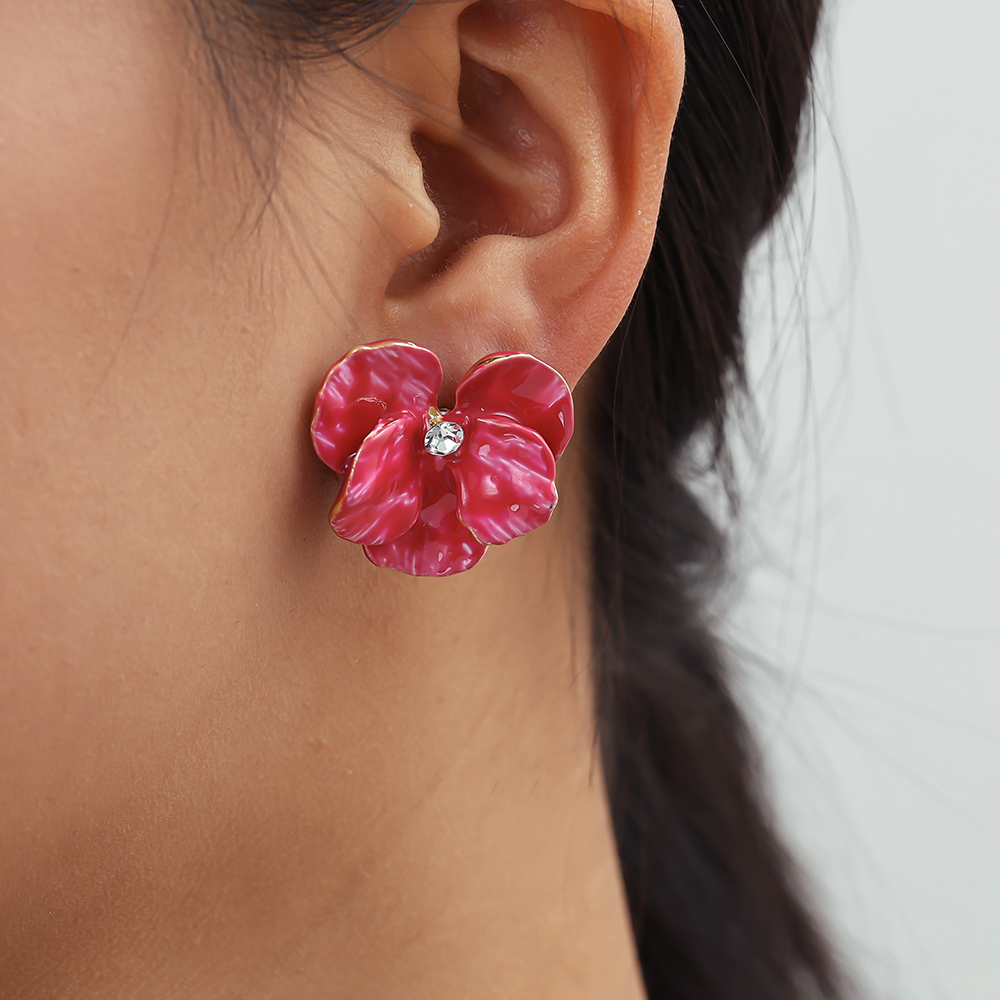 Stainless steel earrings 25mm enamel iron flowers