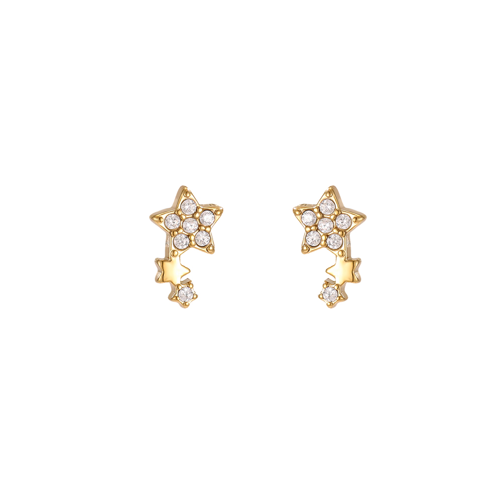 Stainless steel earrings, 8mm cubic zirconia star