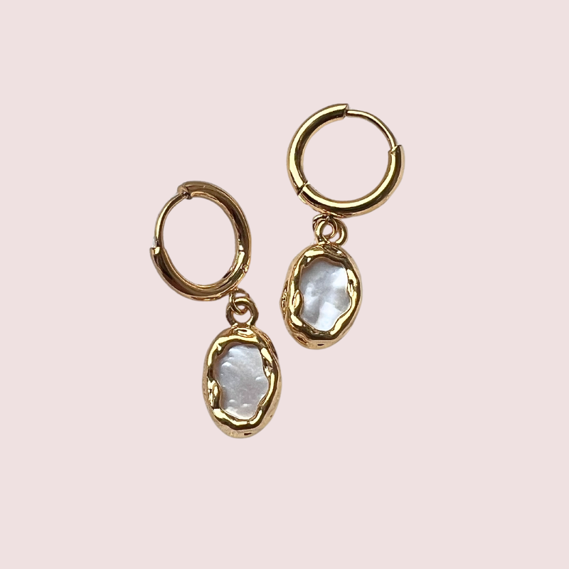 Stainless steel earrings Shining Mother Of Pearl In Oval Frame