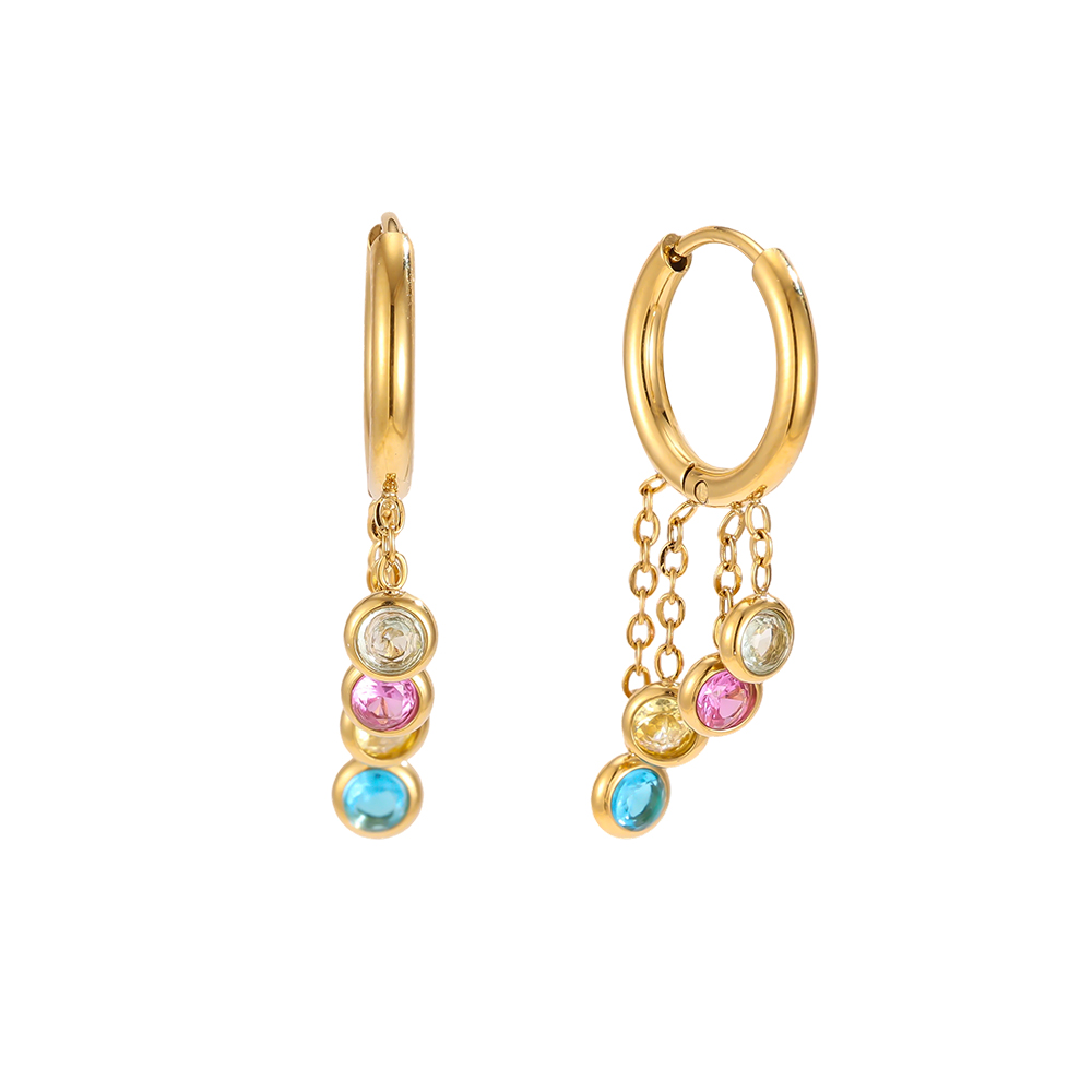 Stainless steel earrings, 32 × 12 mm, 4 round rhinestones