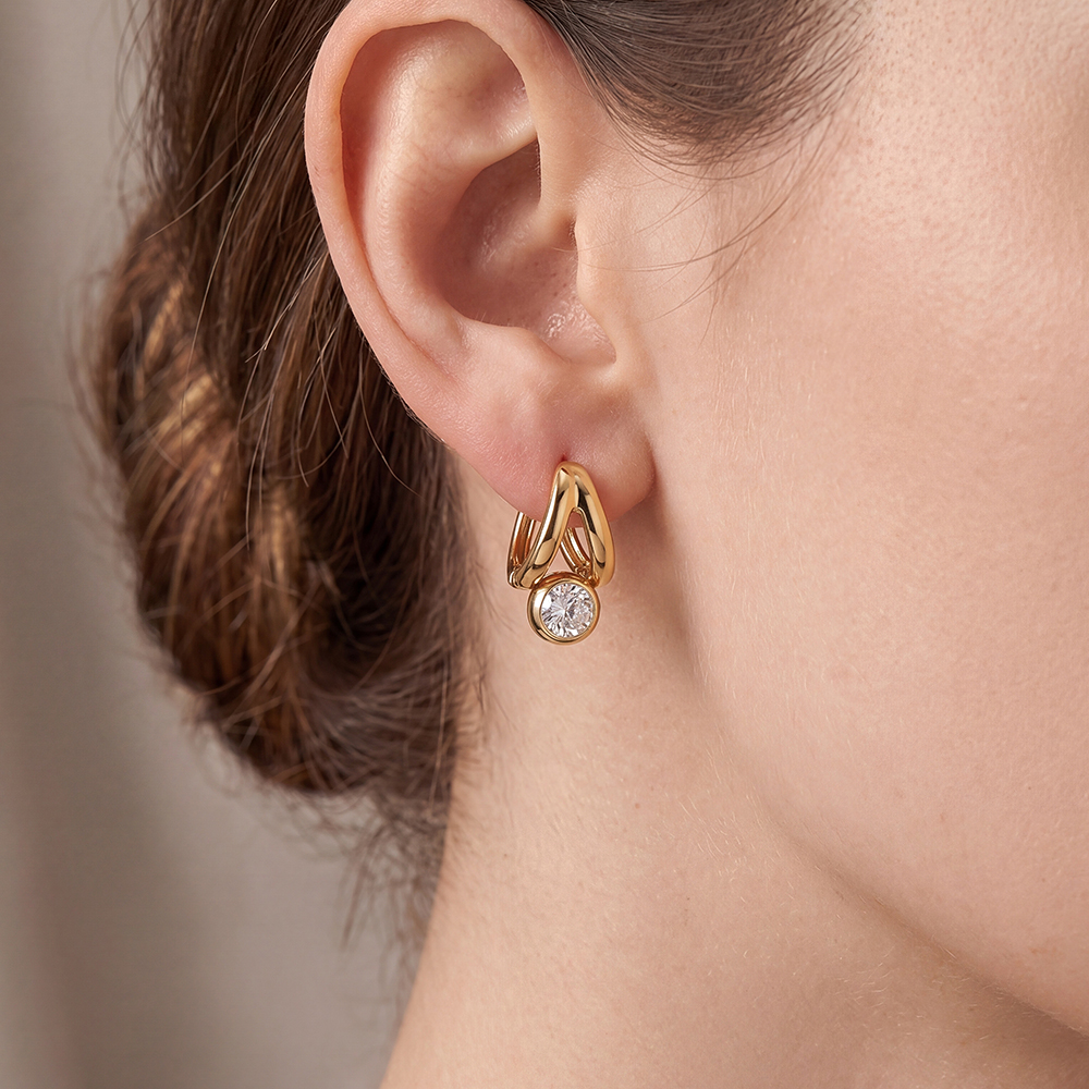 Stainless steel earrings, 18 × 0.9 mm, round cubic zirconia hoop earrings   