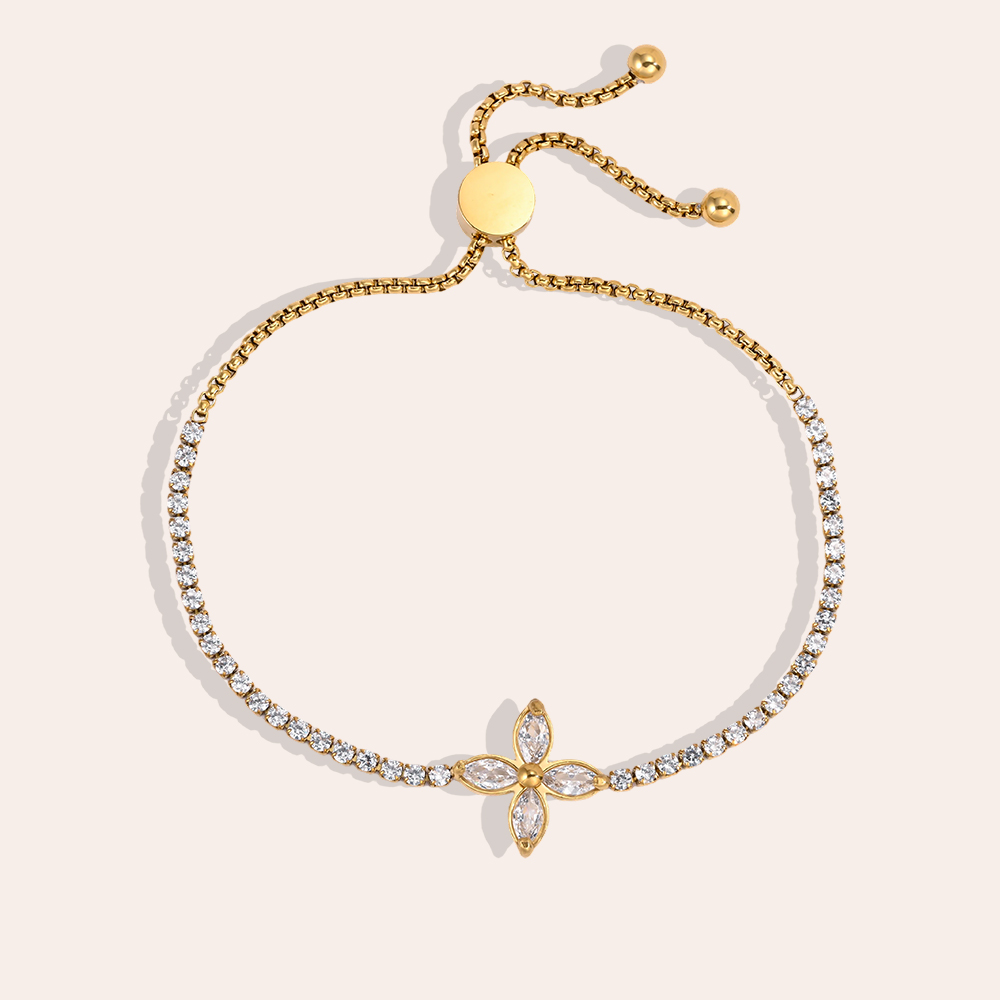 Stainless steel bracelet, adjustable, with a sparkling shamrock