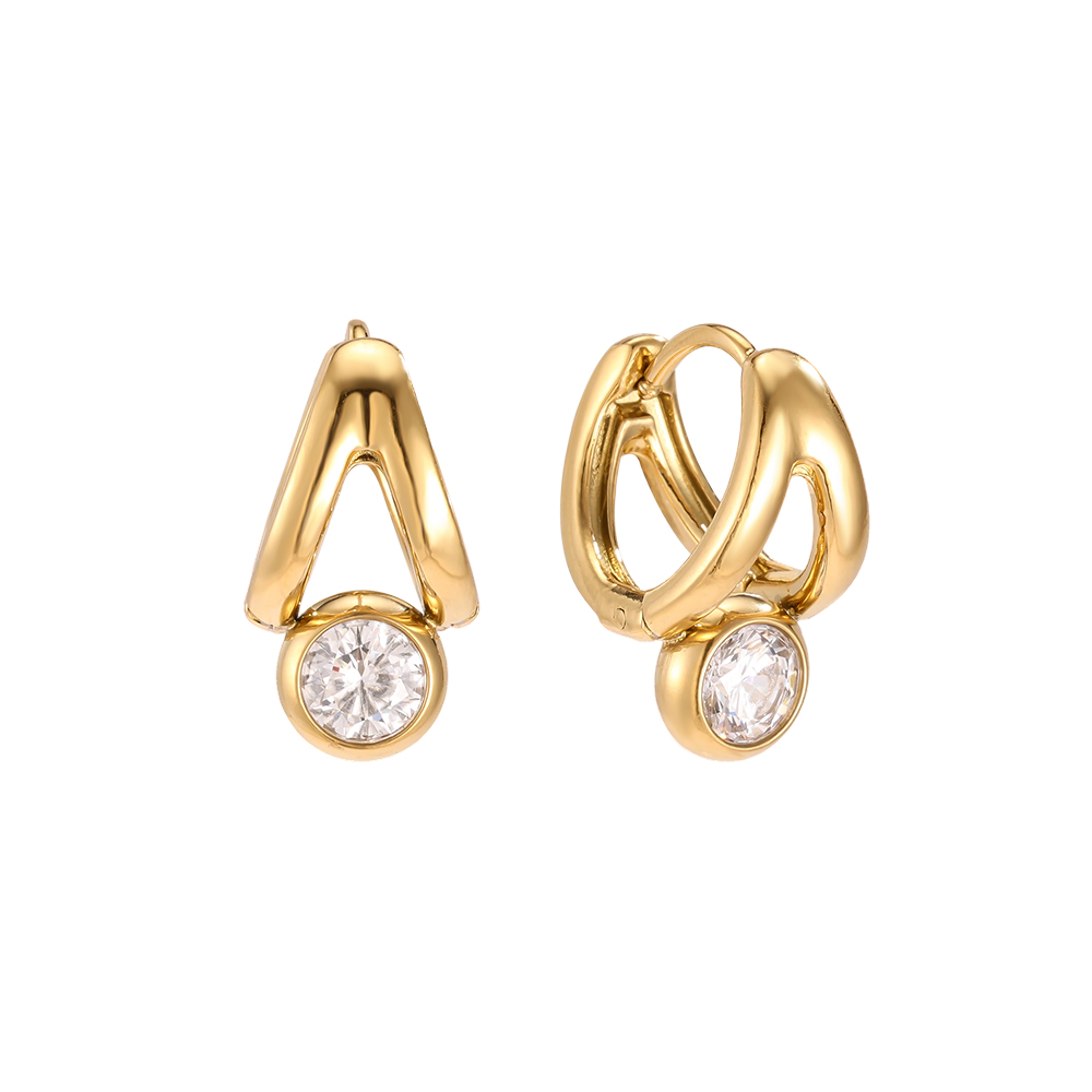 Stainless steel earrings, 18 × 0.9 mm, round cubic zirconia hoop earrings   