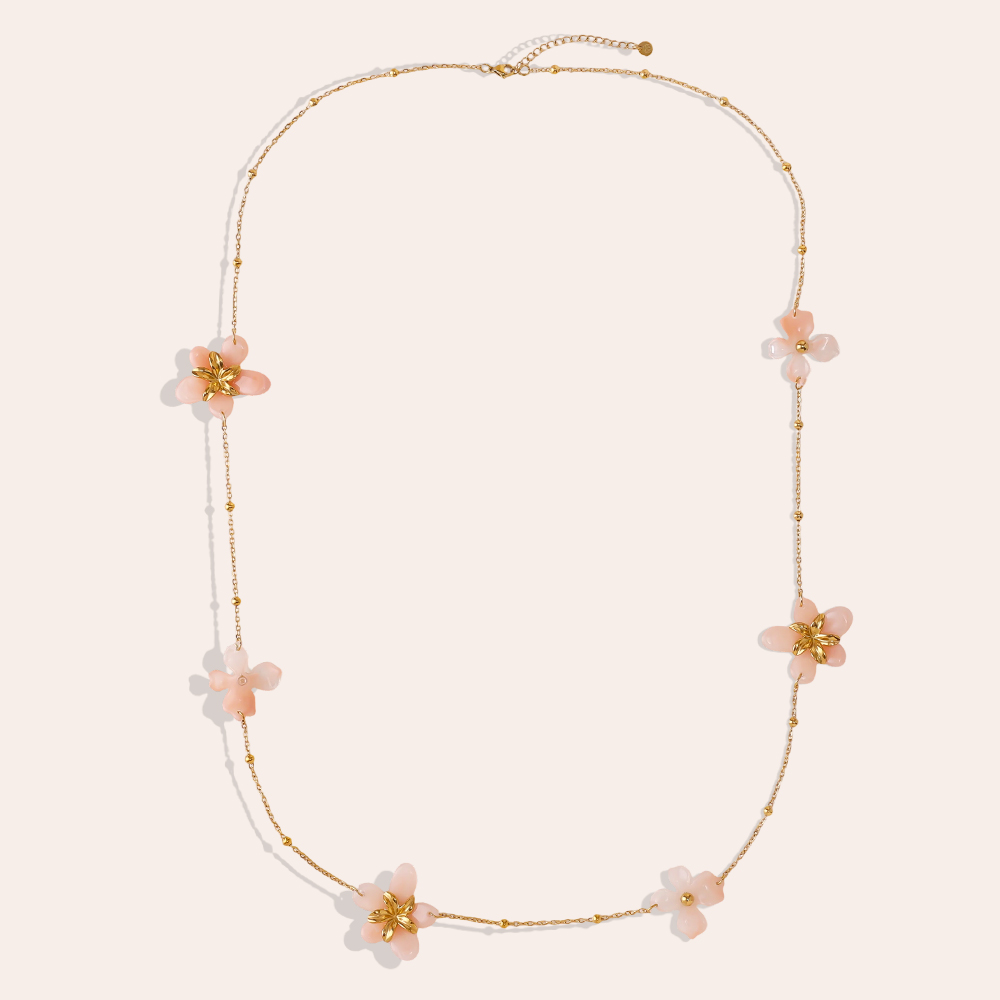 Stainless steel necklace 94cm acrylic flower