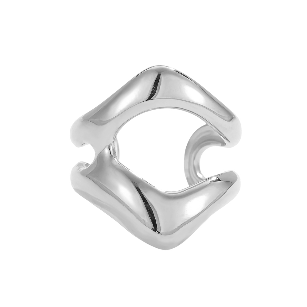 Stainless steel ring, adjustable, with two irregular curves