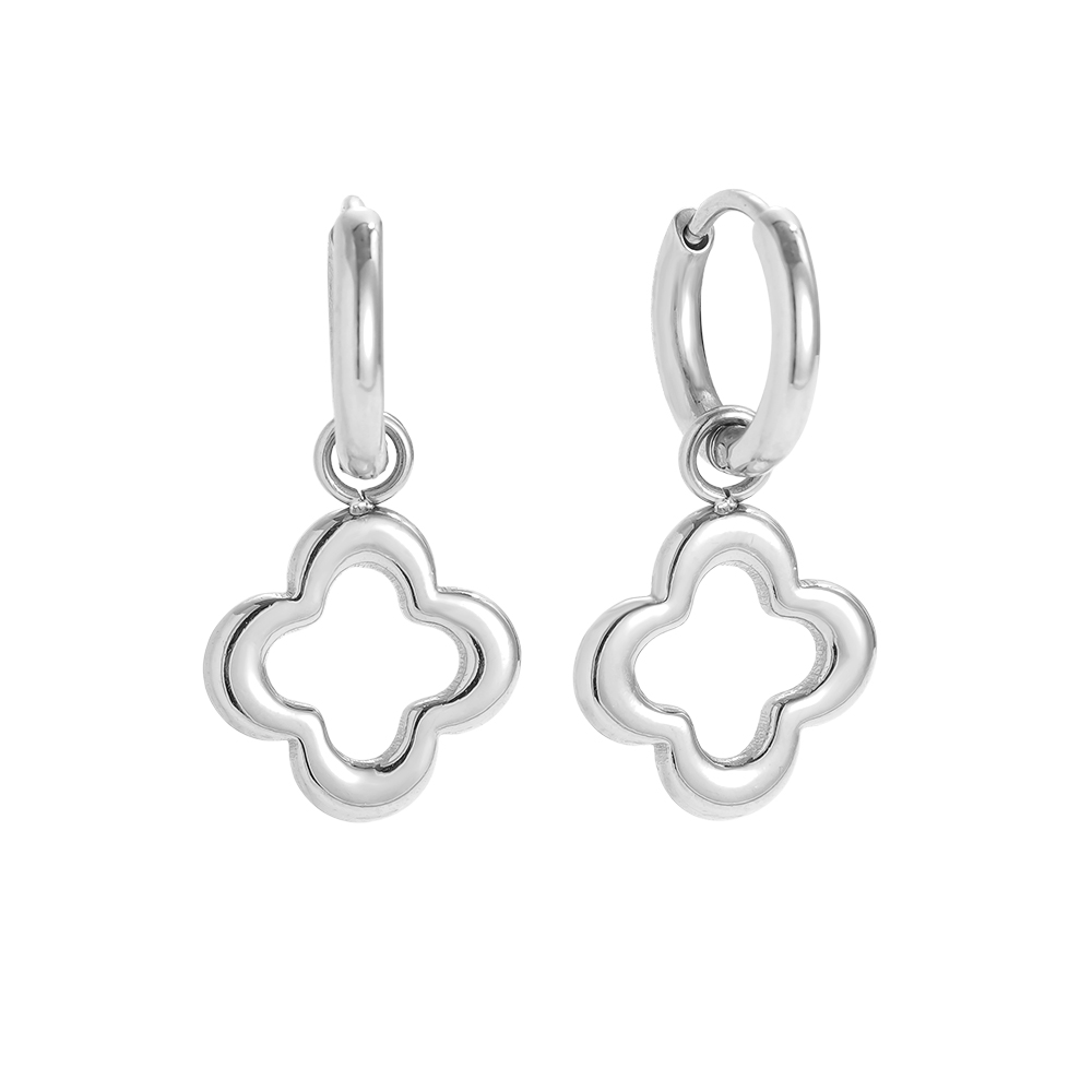 Stainless steel earrings, 12×17 mm, four-leaf clover 