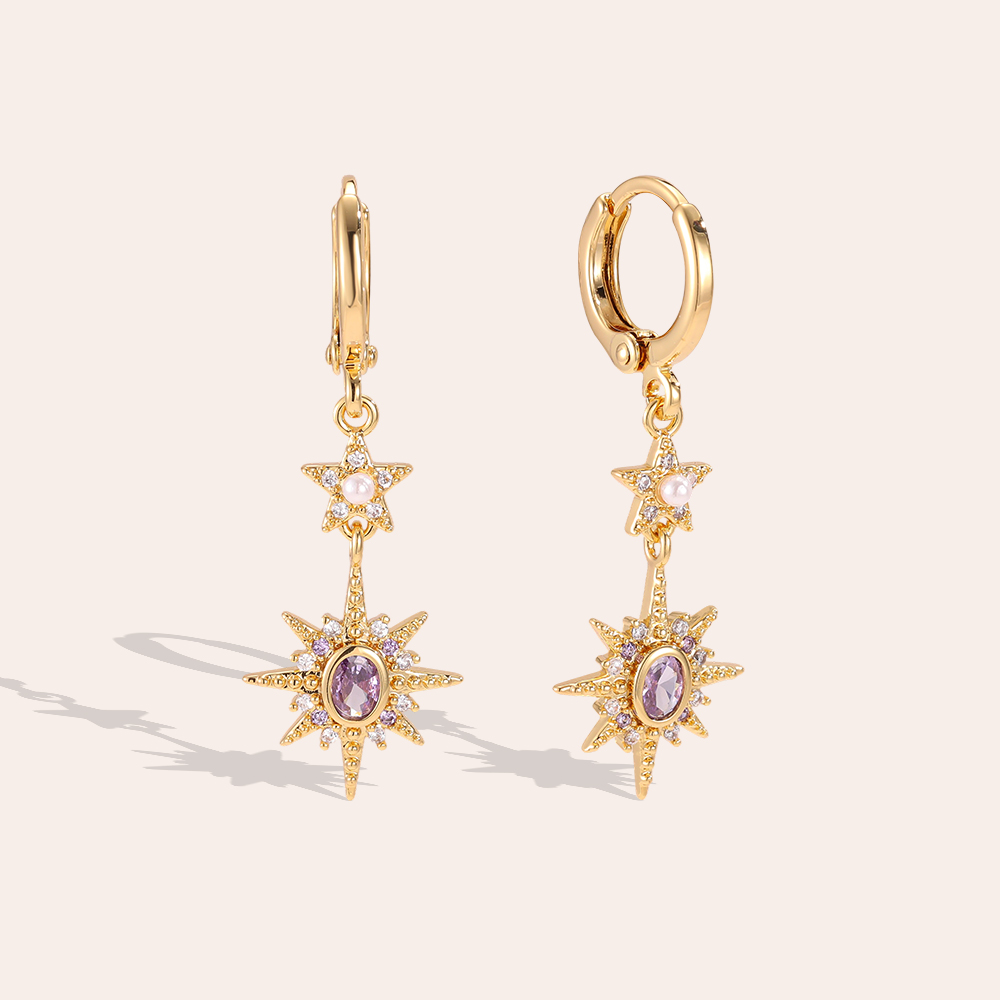 Gold-plated earrings, 36mm, purple zirconia
