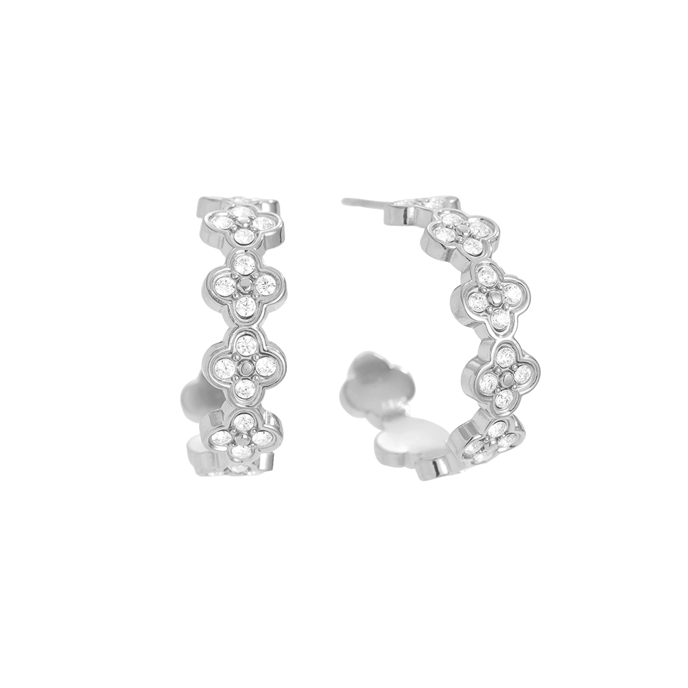 Stainless steel earrings 2.5cm Diamond Lucky Flower Hoop