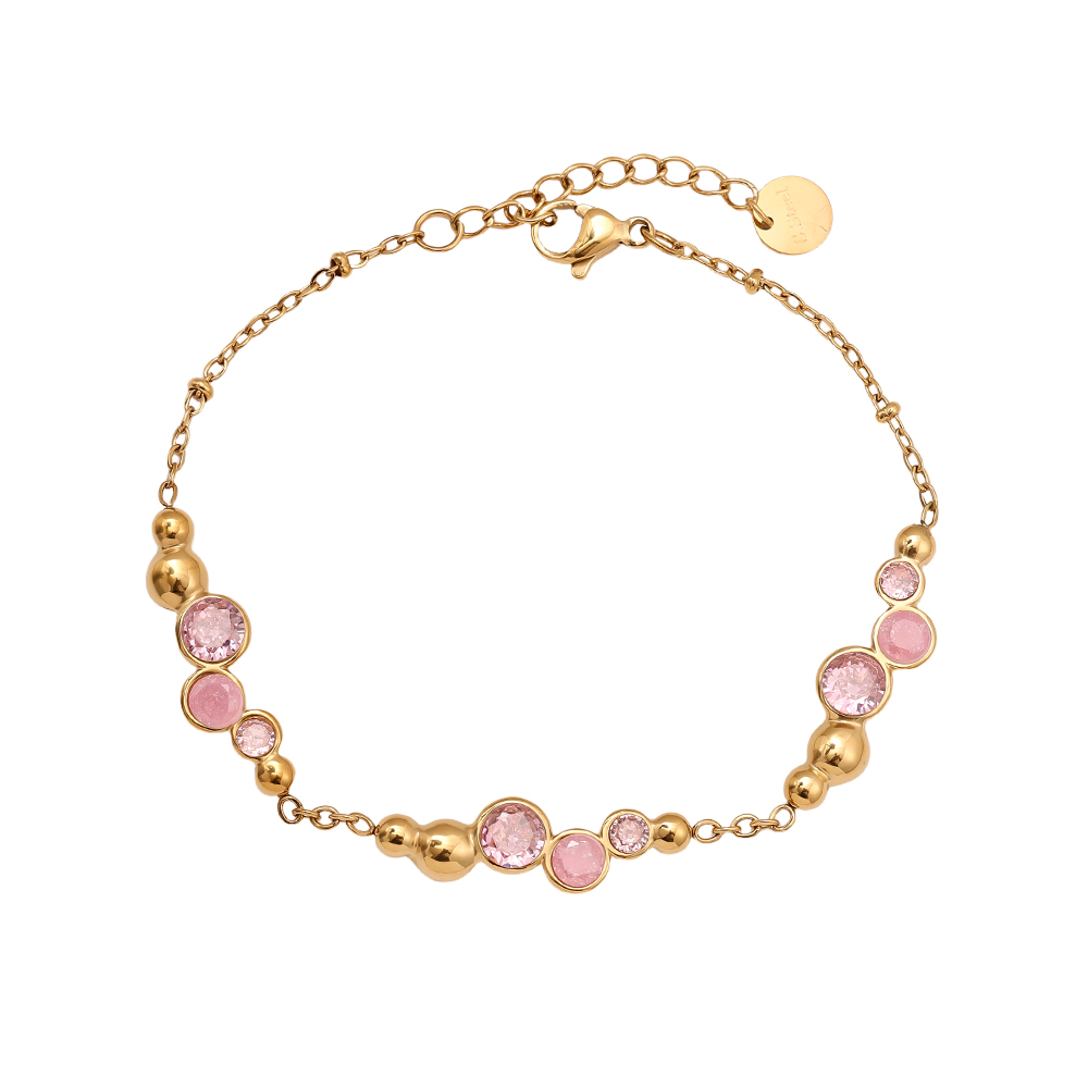 Stainless steel bracelet 17cm Pro Pink Round Diamond