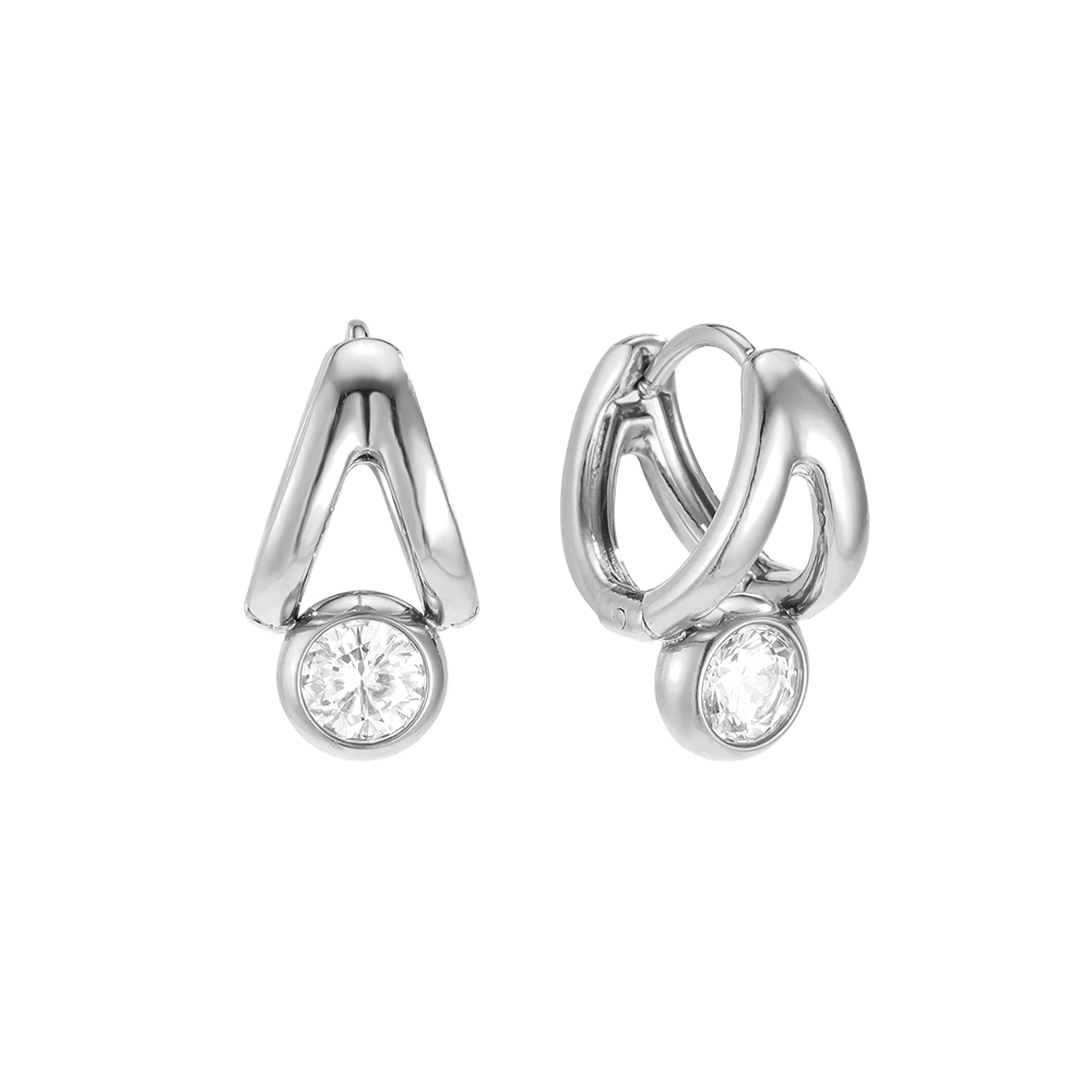 Stainless steel earrings, 18 × 0.9 mm, round cubic zirconia hoop earrings   