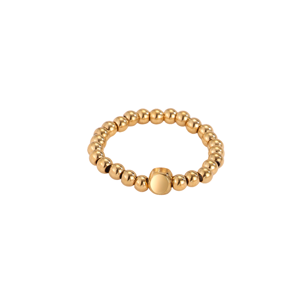 Stainless Steel Ring with Adjustable Elastic Round Beads