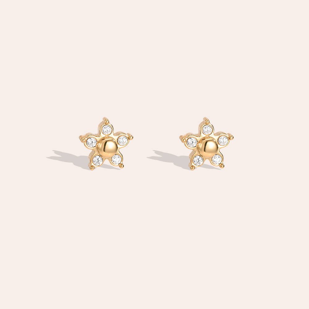Stainless steel earrings, 6mm cubic zirconia flower