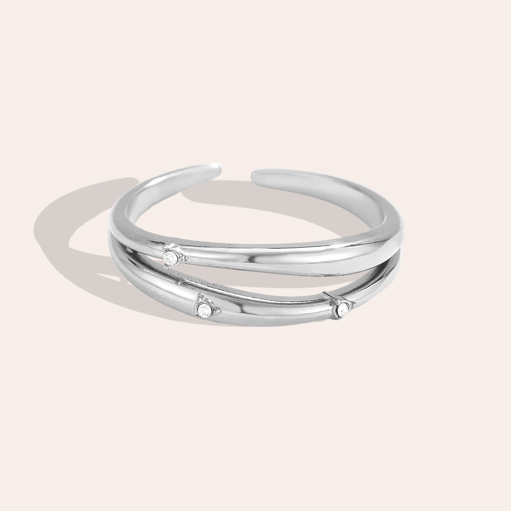 Stainless steel ring Adjustable double zirconia