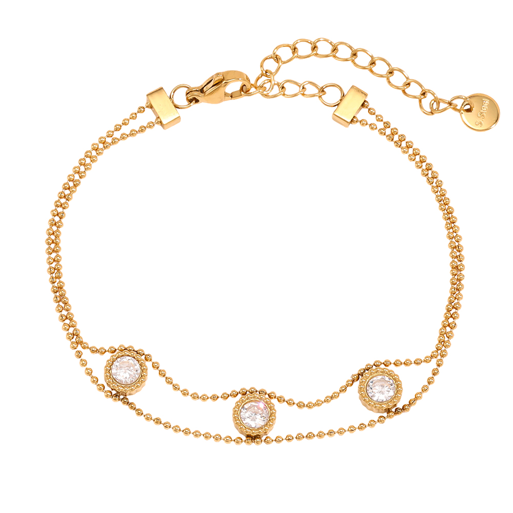 Stainless steel bracelet, 17.5 cm, plain, with cubic zirconia