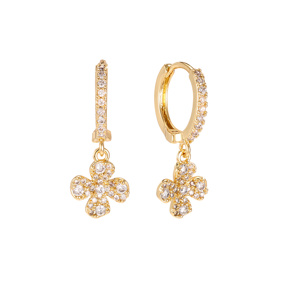 Gold-plated earrings 24mm zirconia flower