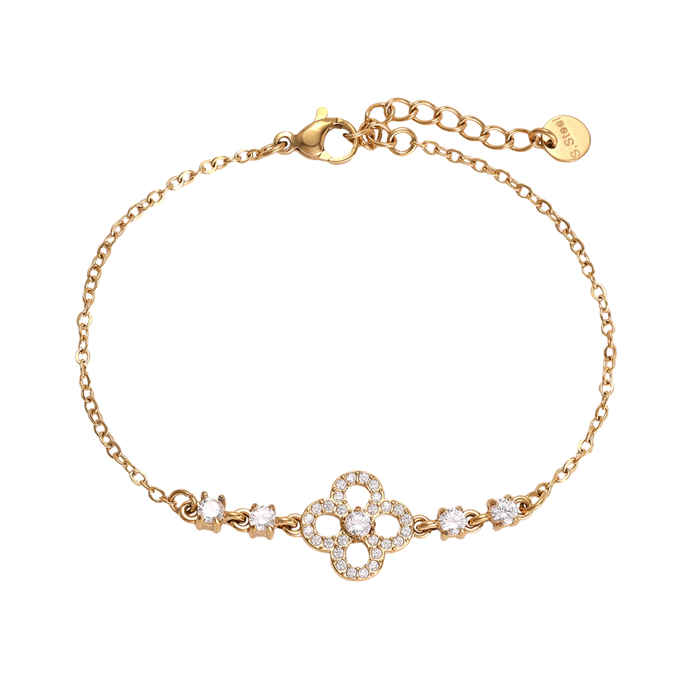 17cm stainless steel bracelet with filigree zirconia cloverleaf