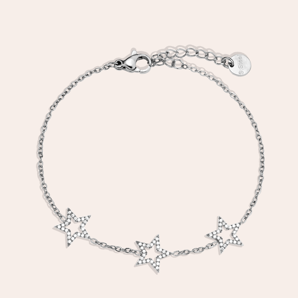 Stainless steel bracelet 17cm Three Diamond Star