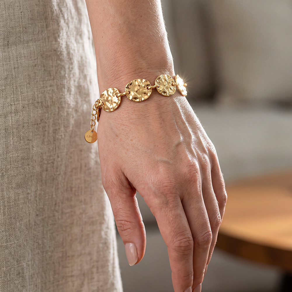 Stainless steel bracelet, 17 cm, with irregular oval plates