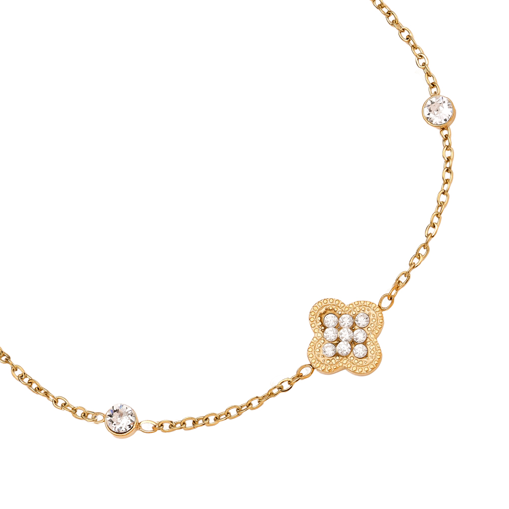 Stainless steel bracelet 16cm Diamond Lucky Flower And Dot