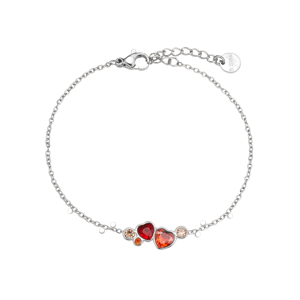 Stainless steel bracelet 17cm Diamond Red Heart