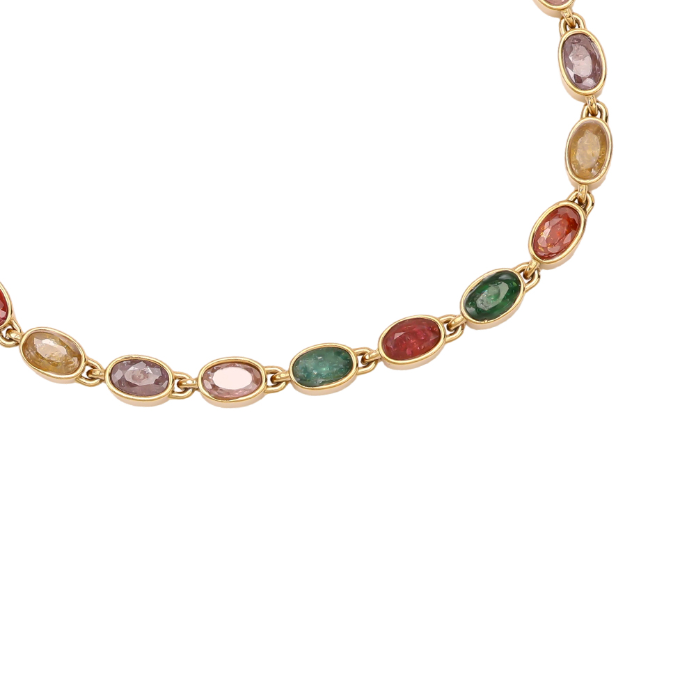 Stainless steel bracelet, 17 cm, with lots of oval, colourful, sparkling cubic zirconia stones     