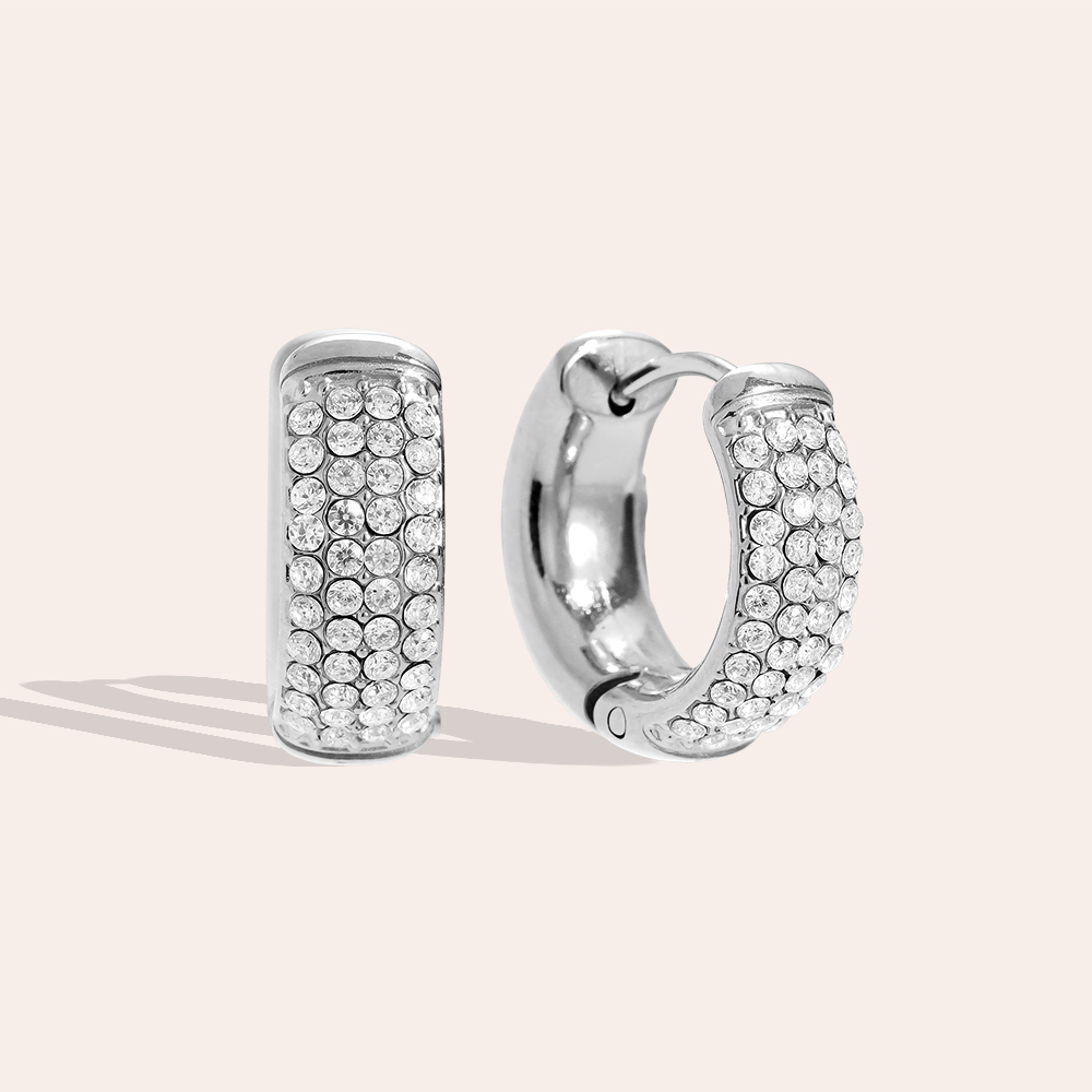Stainless steel earrings 1.0cm 4 Lines Diamond
