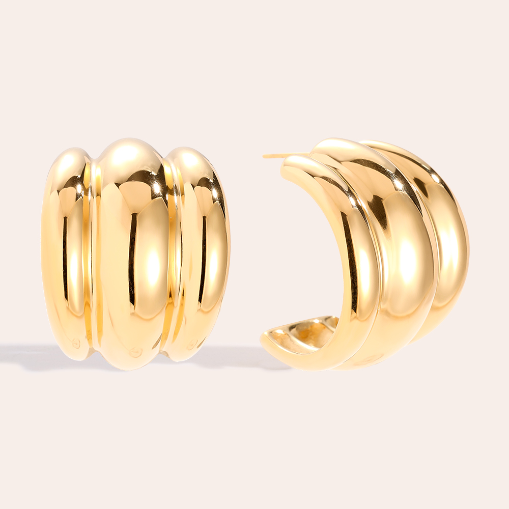 Stainless steel earrings 31mm Three Line Hoop