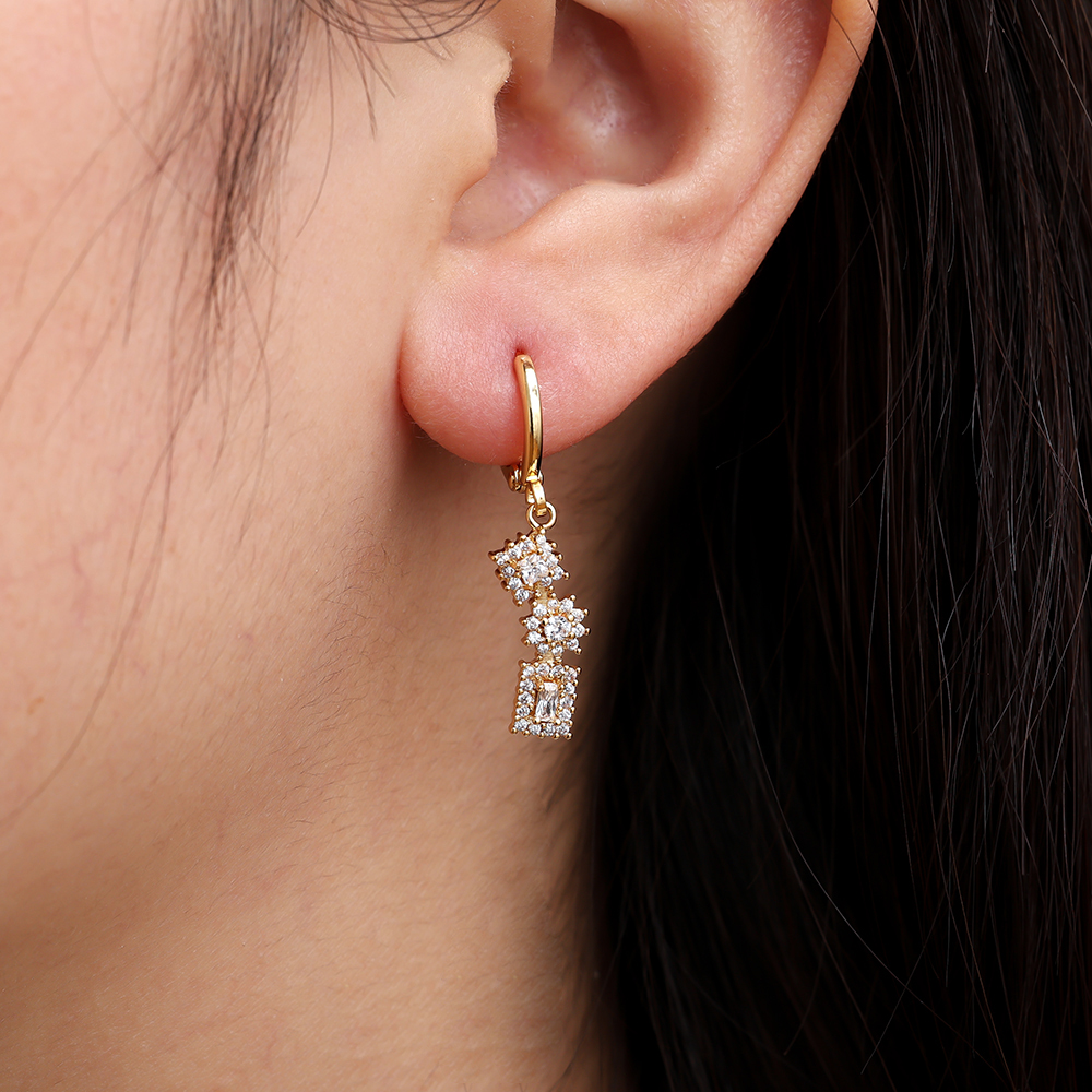 Gold-plated earrings 3.4cm Mini Cubes Diamond