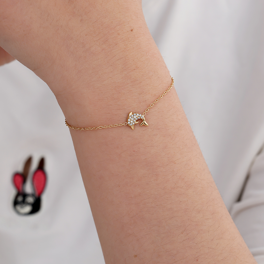 Stainless steel bracelet 17cm Diamond Dolphin
