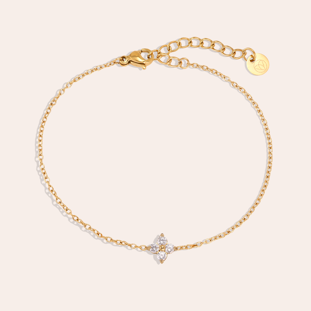 17cm stainless steel bracelet with elegant cubic zirconia shamrock 