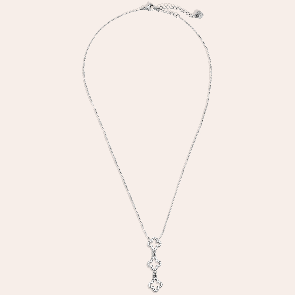 Stainless steel necklace 39cm Three Diamond Luckly Flowers