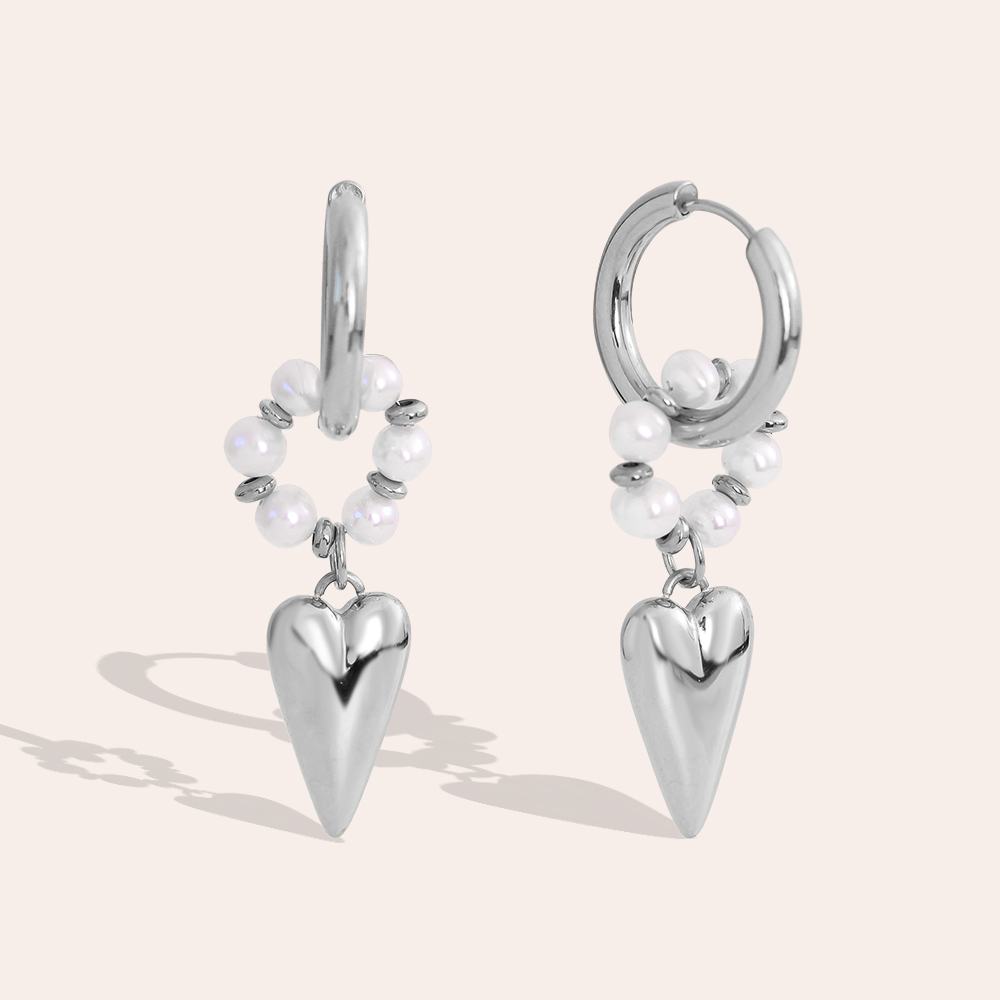 Stainless steel earrings 47*20mm heart freshwater pearls