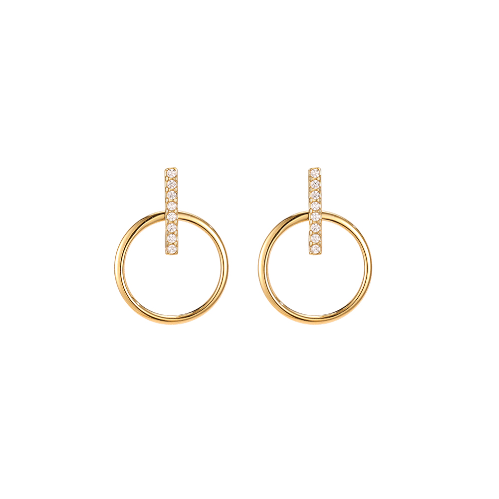 Stainless steel earrings, 20 mm, with cubic zirconia and a ring