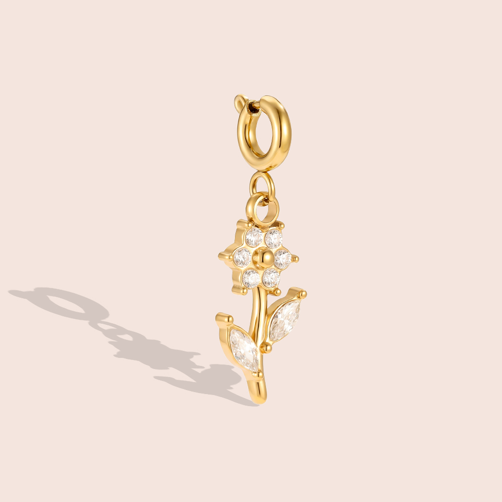Stainless steel pendant 25mm zirconia flower with spring clasp